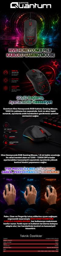 QUANTUM GAMİNG Hive Honeycomb RGB Optical Gaming Mouse,12800 DPI,6 Macro,Huano Switch - 4